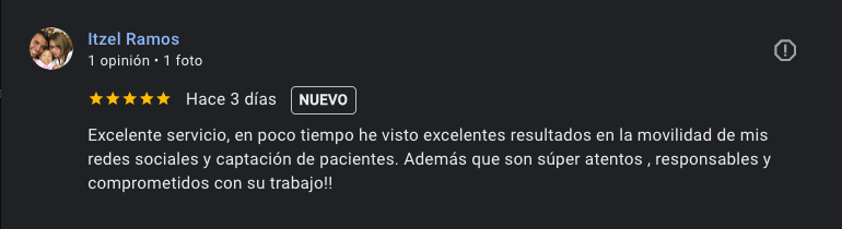 Reseña de Itzel, clínica dental cliente de SA-Dental
