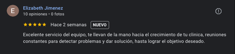 Reseña de Elizabeth, clínica dental cliente de SA-Dental